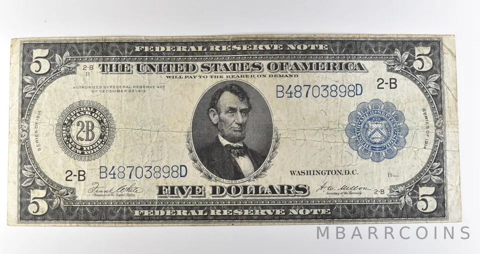 1914 $5 New York NY FRN Large Note Blue Seal *3664