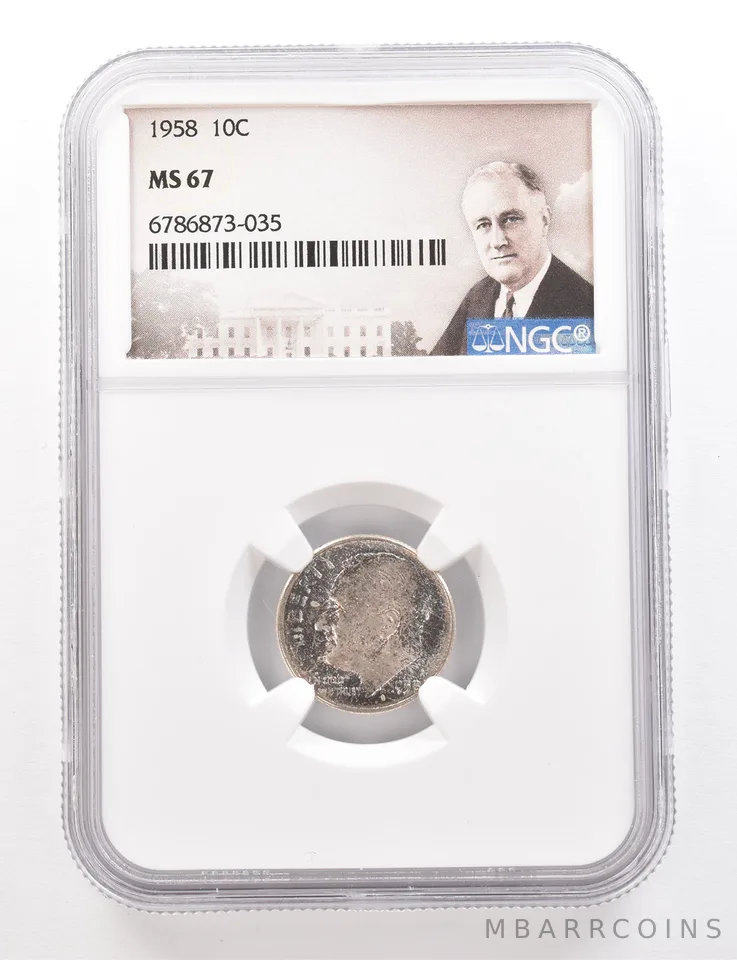 1958 Roosevelt Dime MS67 NGC Beautiful Tone *3396
