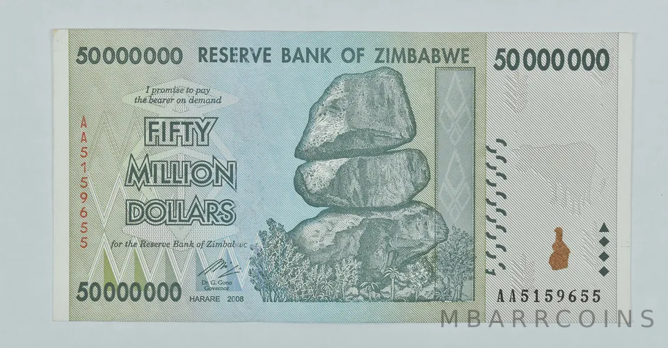 2008 Zimbabwe 50 Million Dollars Reserve Note Water Buffalo