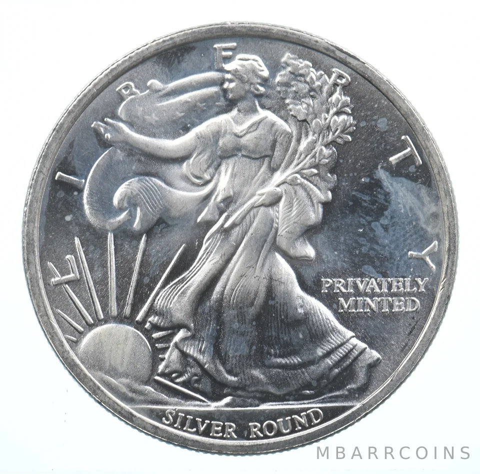 VINTAGE Art Bar/Round Money Metals Exch Liberty Pattern .999 Silver 1 T Oz *864