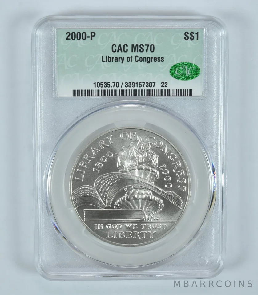 2000-P Library Of Congress Commemorative Silver Dollar MS70 CAC CACg
