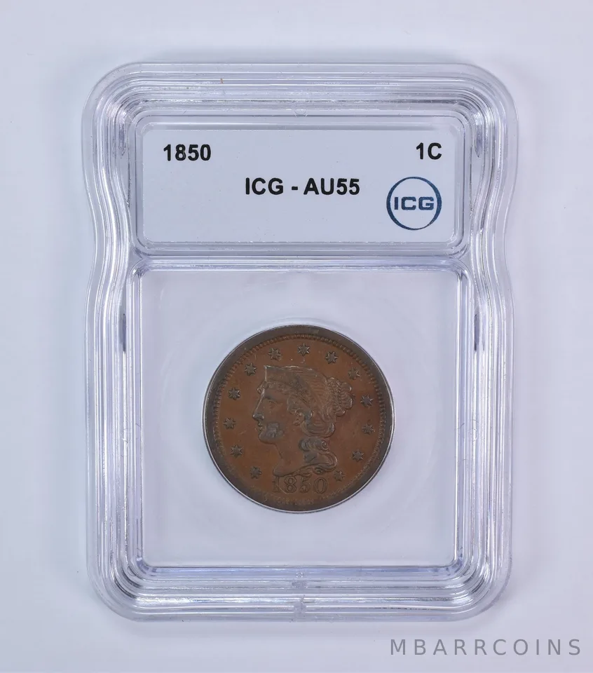 1850 Braided Hair Large Cent AU55 ICG *7943