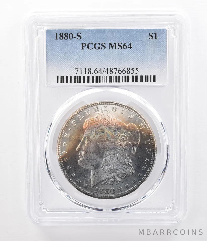 1880-S Morgan Silver Dollar MS64 PCGS Dark Blue Tone a1182