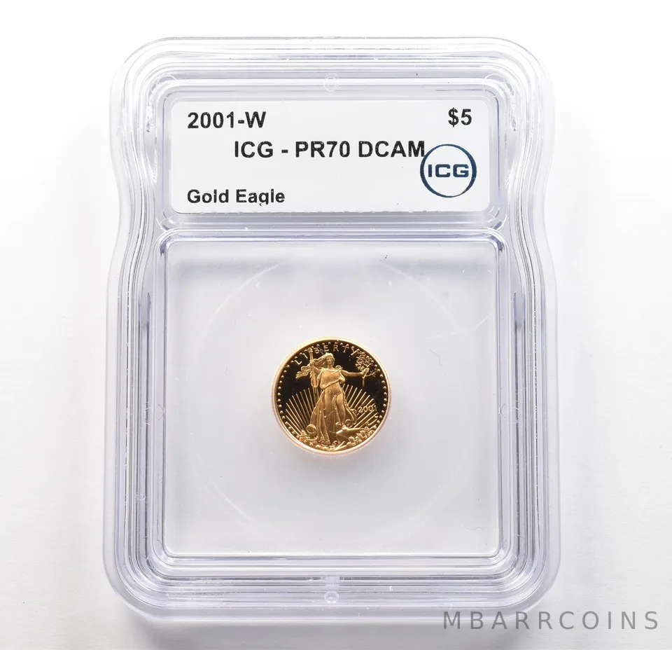 2001-W $5 American Gold Eagle 1/10 Oz Gold PR70 DCAM ICG