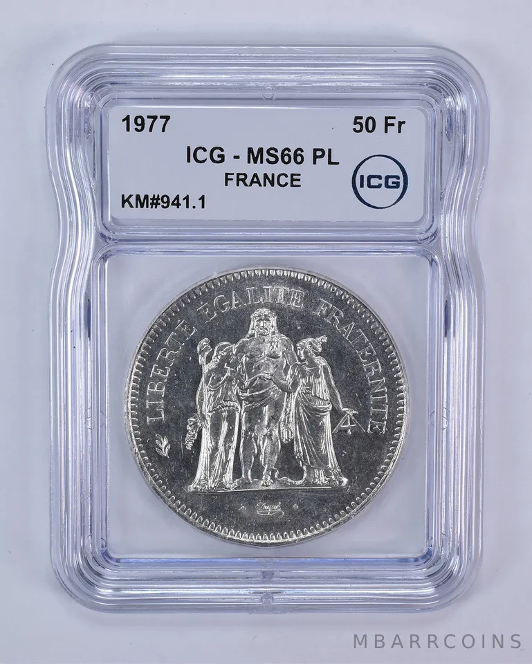 1977 France 50 Francs KM#941.1 MS66 PL ICG