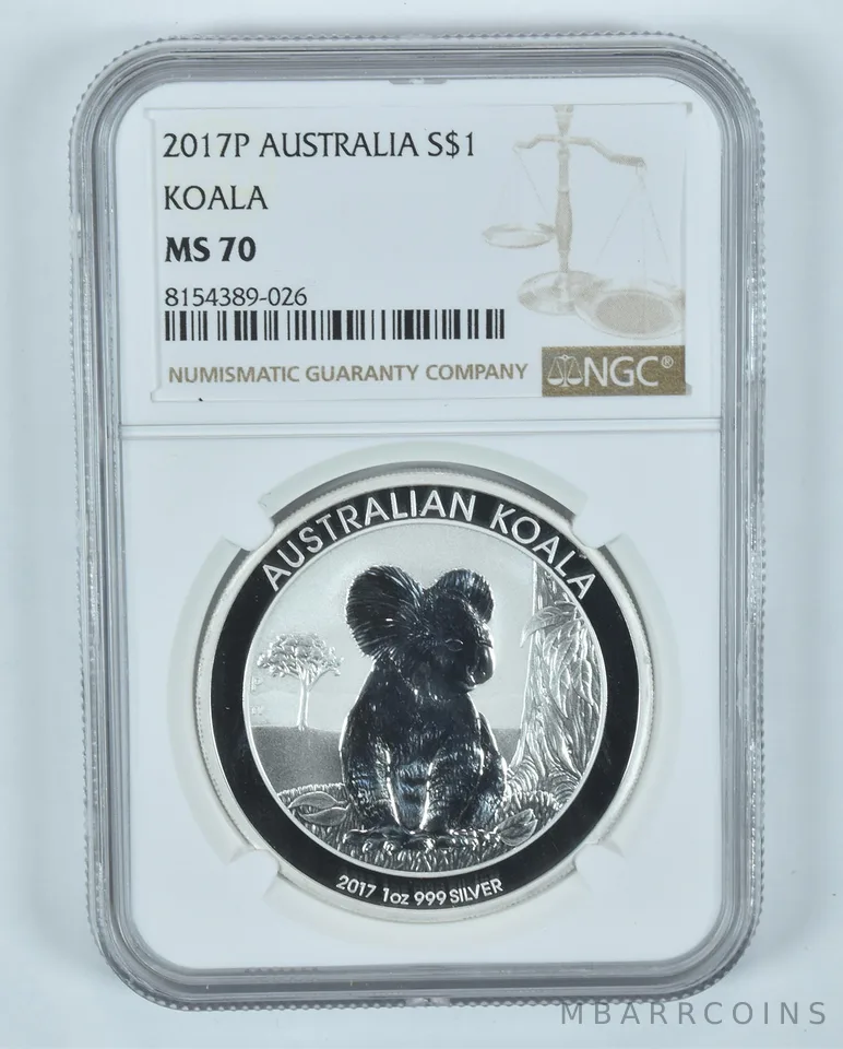 2017 P Australia 1 Dollar Silver Koala MS70 NGC Brown Label