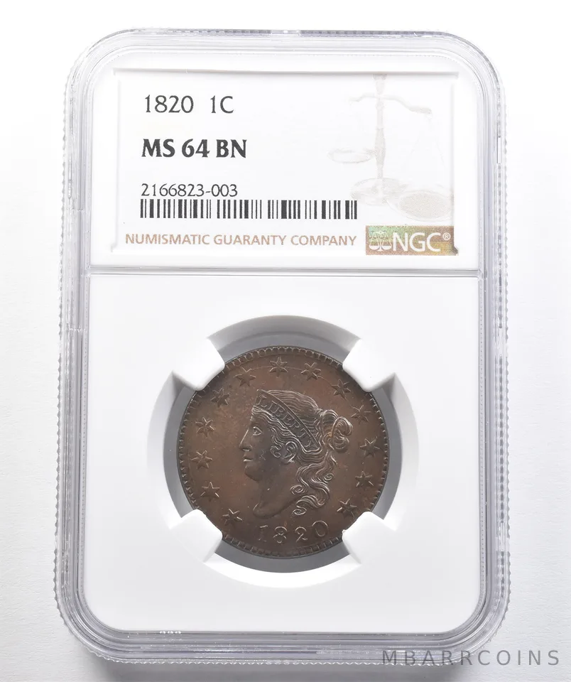 1820 Matron Head Large Cent MS64 BN *7411