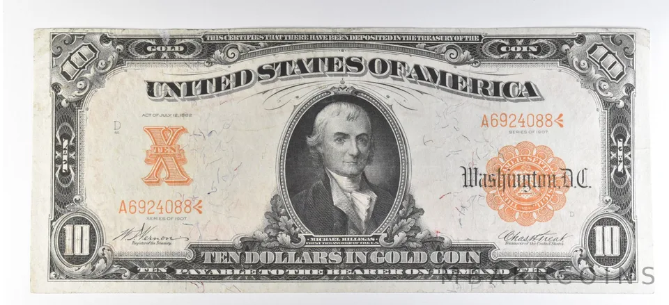1907 $10 US Gold Certificate Large Note Yellow Seal *5652