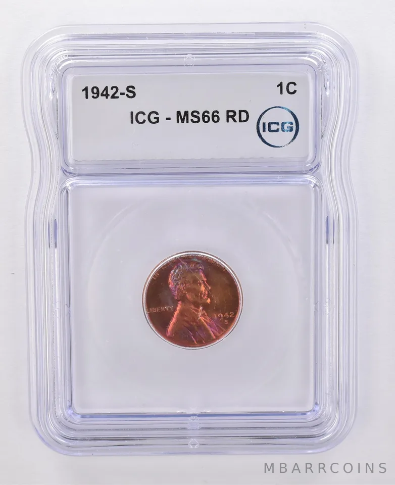 1942-S Lincoln Wheat Cent MS66 RD ICG Beautiful Tone a0092