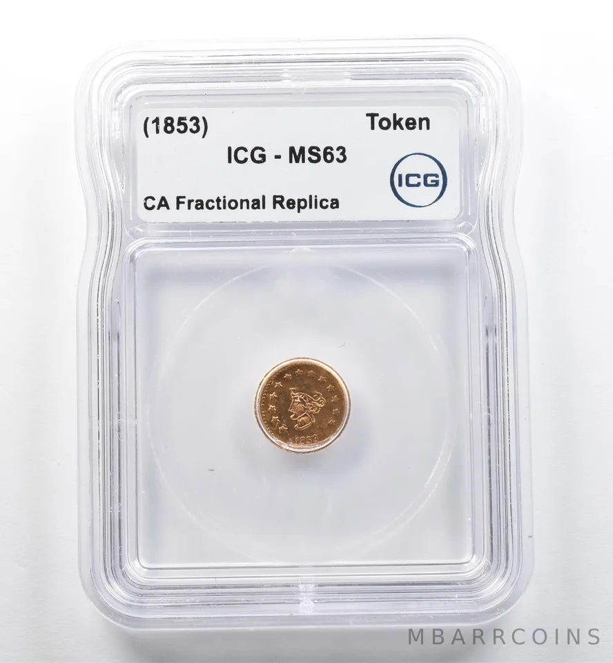 (1853) California Fractional Gold Token Indian Head 1/2 Dollar MS63 ICG *7440