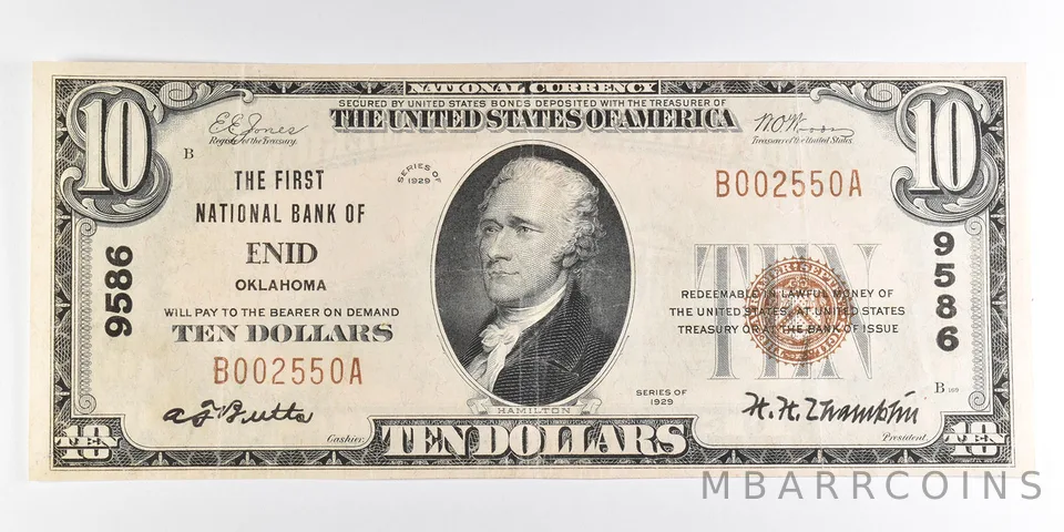 1929 $10 Enid OK National Currency Note CH 9586 *9853