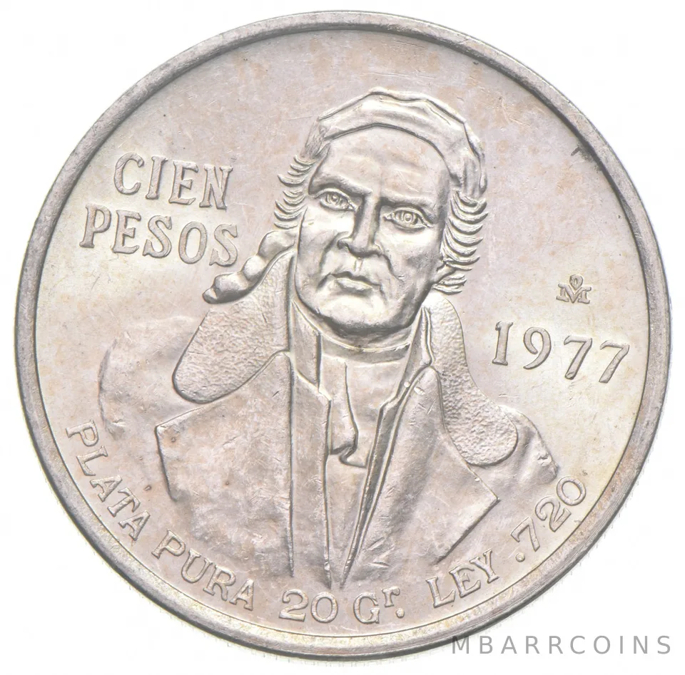 1977 Mexico 100 Pesos S100P SILVER STELLAR LUSTER GEM BU