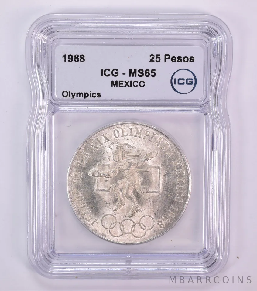 1968 Mo Mexico 25 Pesos Olympics MS65 ICG