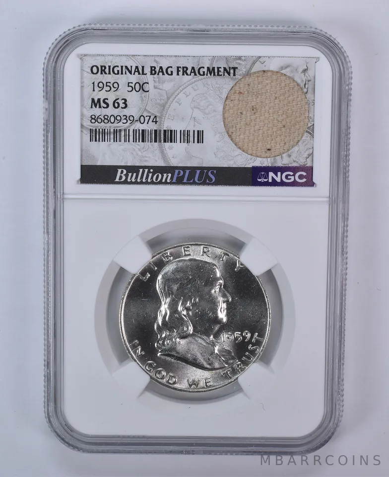 1959 Franklin Half Dollar Original Bag Fragment MS63 NGC