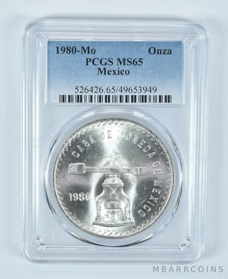 1980 Mo Mexico 1 Onza Silver MS65 PCGS Blue Label
