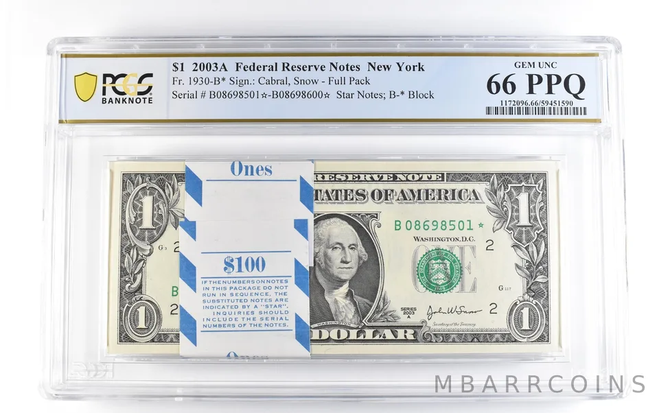 2003 A $1 New York NY FRN Fr#1930-B* Star Notes Full Pack Unc 66 PPQ PCGS *1700