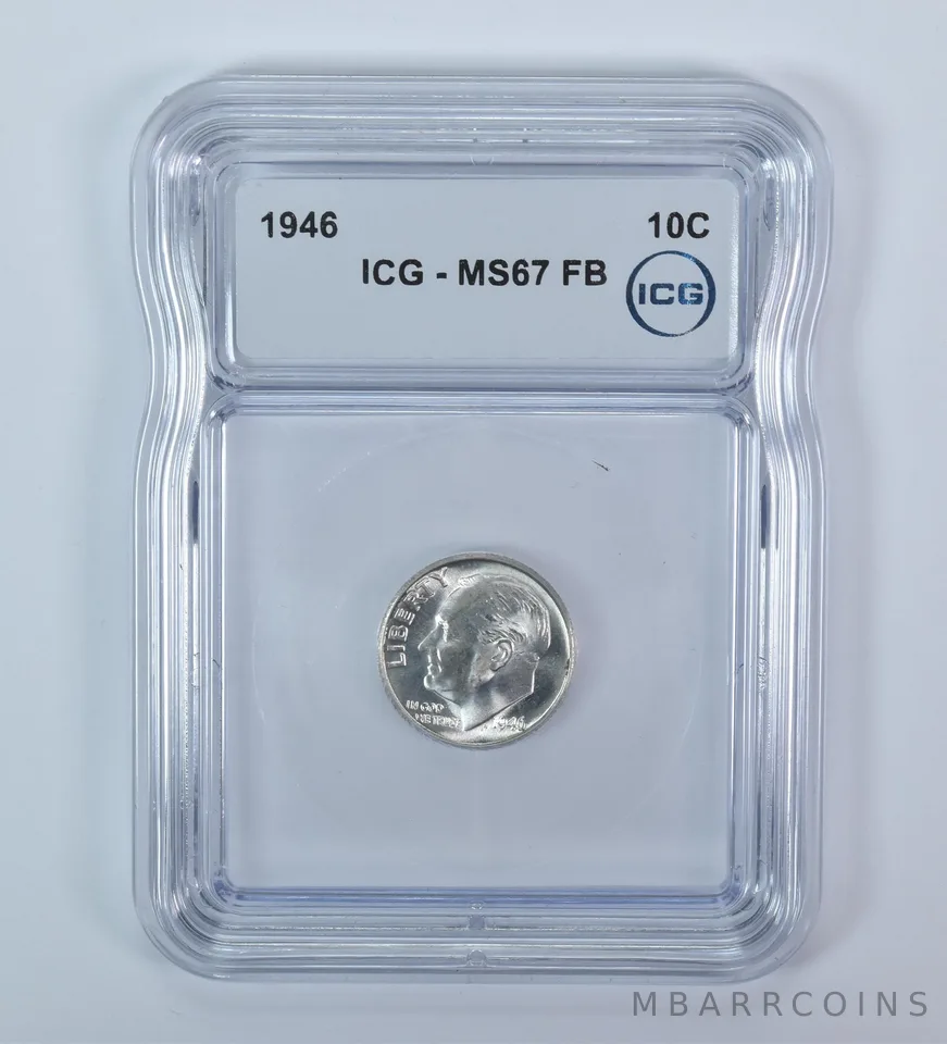 1946 Roosevelt Dime MS67 FB ICG