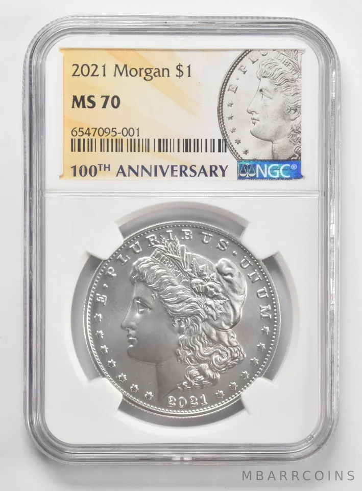 2021-P Morgan Silver Dollar Philadelphia $1 MS70 NGC 100th Anniversary Lbl