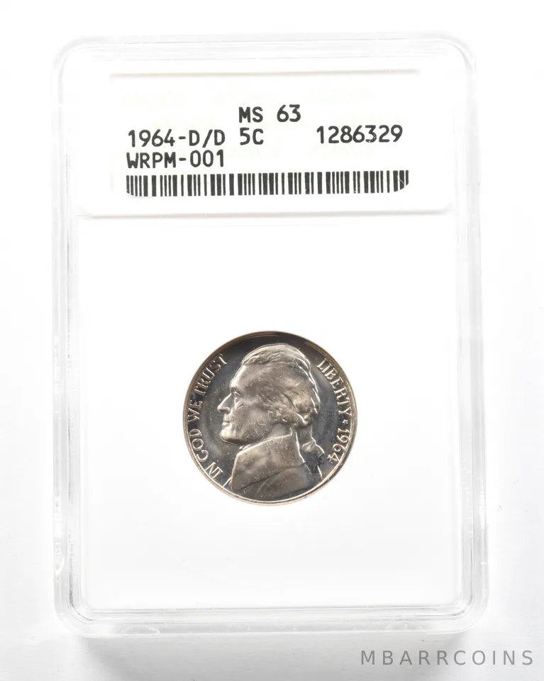 1964-D/D Jefferson Nickel WRPM-001 MS63 ANACS a2048
