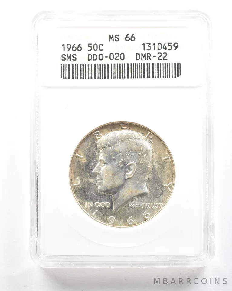 1966 Kennedy Half Dollar SMS DDO-020 DMR-22 MS66 ANACS a2044