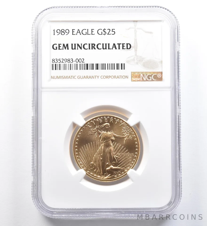1989 $25 American Gold Eagle 1/2 Oz Gold Gem Unc NGC a1172