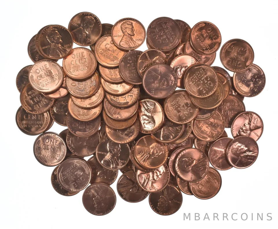 Lot Of (100) 1950-1958 Gem BU Red Lincoln Wheat Cent Lot Collection *538