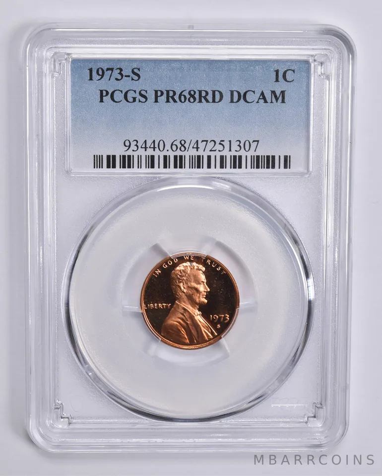 1973-S Lincoln Memorial Cent 1c PR68 DCAM RD PCGS Blue Lbl