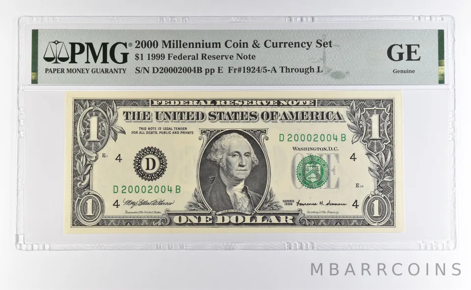 2000 Millennium Coin Currency $1 1999 FRN Cleveland OH Low Serial 2004 PMG a4607