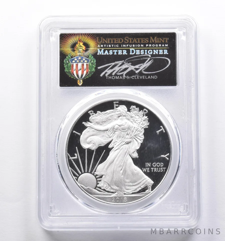 PR70 2018-W American Silver Eagle Cleveland Signed Washington DC FDOI PCGS *3021