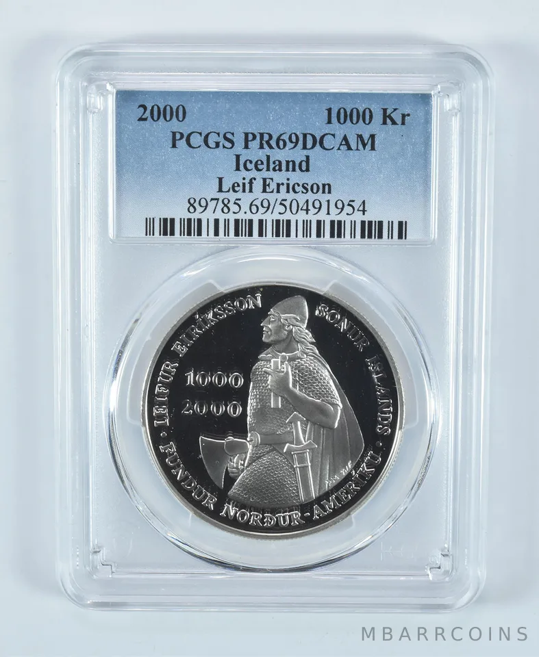 2000 Iceland Leif Ericson Commemorative Silver 1000 Kronur PR69 DCAM PCGS