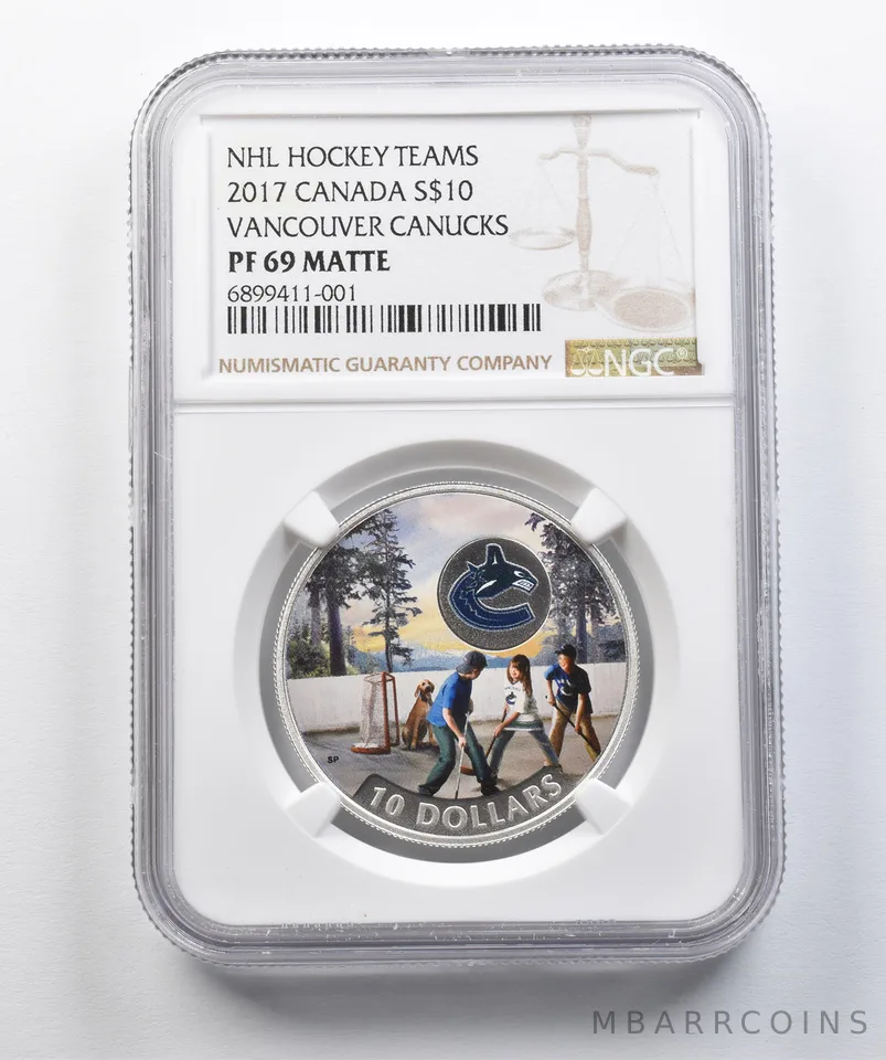 2017 Canada 10 Dollars Silver Vancouver Canucks PF69 Matte NGC *4380