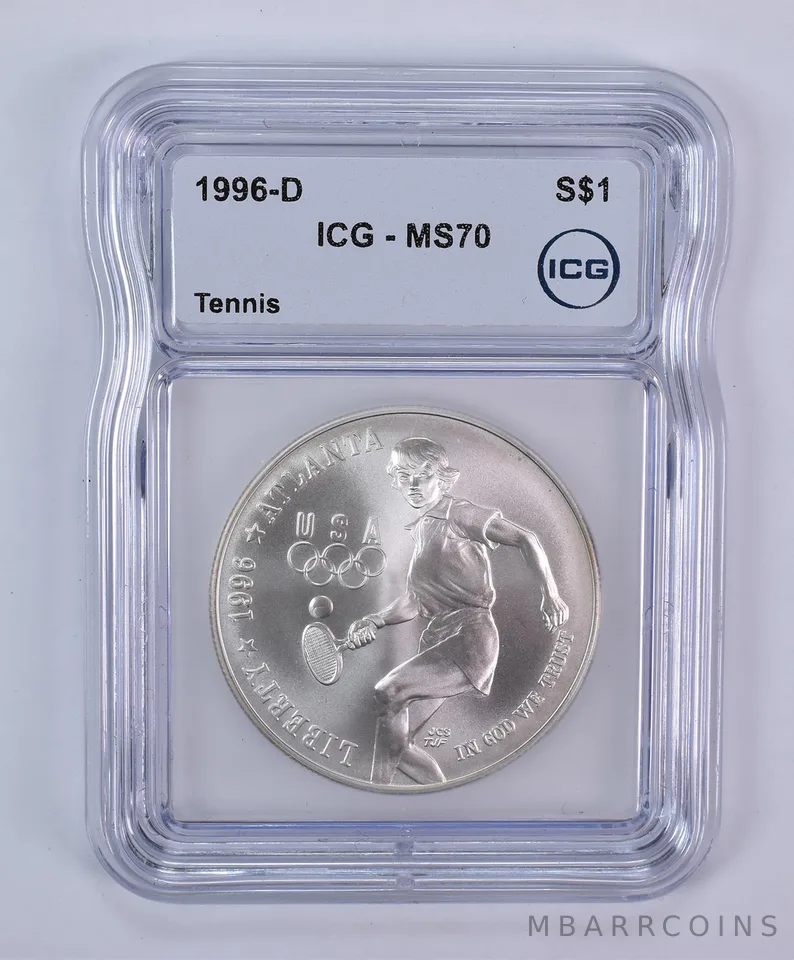 1996-D Olympic Tennis Commemorative Silver Dollar MS70 ICG