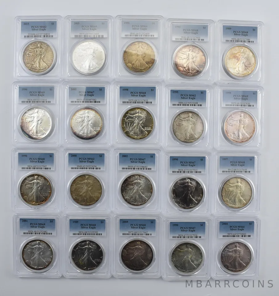 Lot (20) Nice Tone American Silver Eagle PCGS Holder *1993