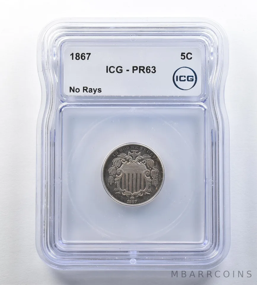 1867 Shield Nickel No Rays PR63 ICG *0771