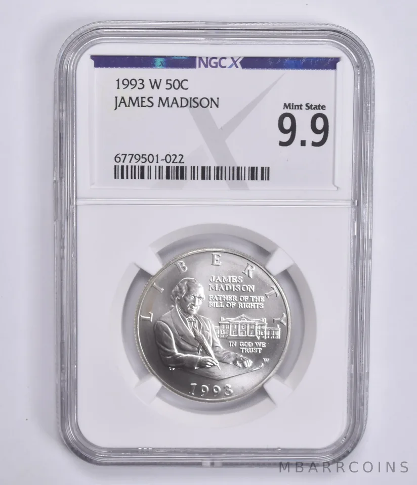 1993-W James Madison Commemorative Half Dollar Mint State 9.9 NGC X NGCX