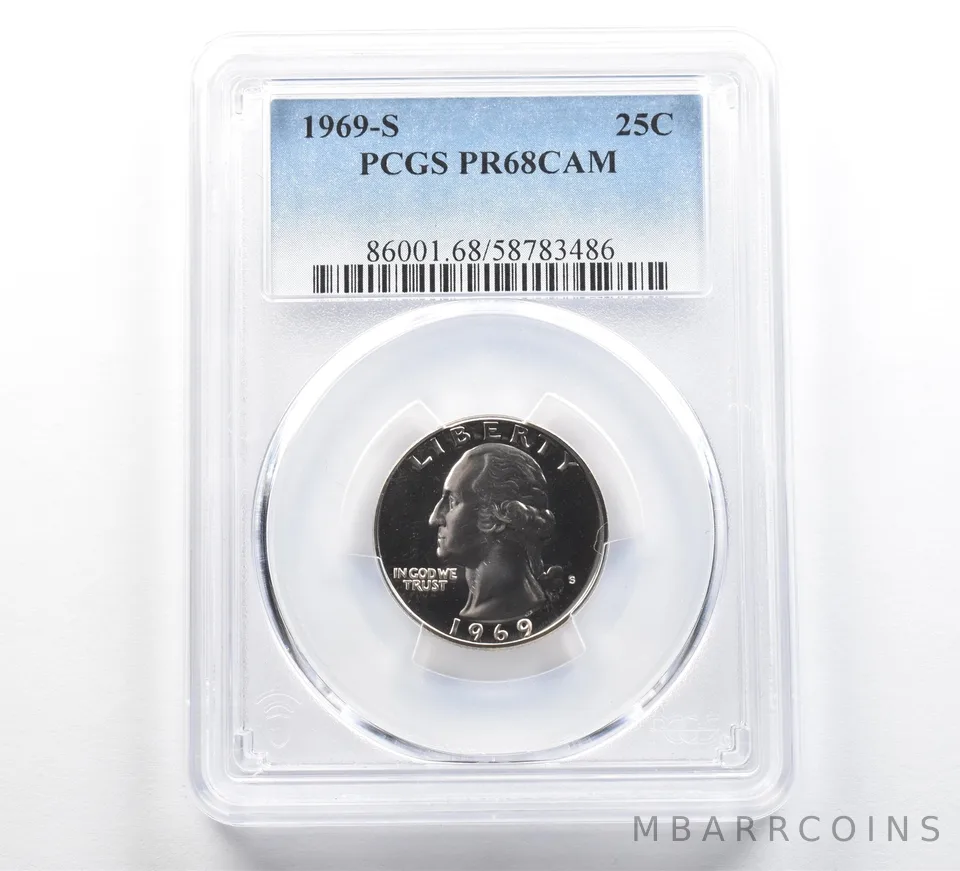 1969-S Washington Quarter PR68 CAM PCGS Blue Label