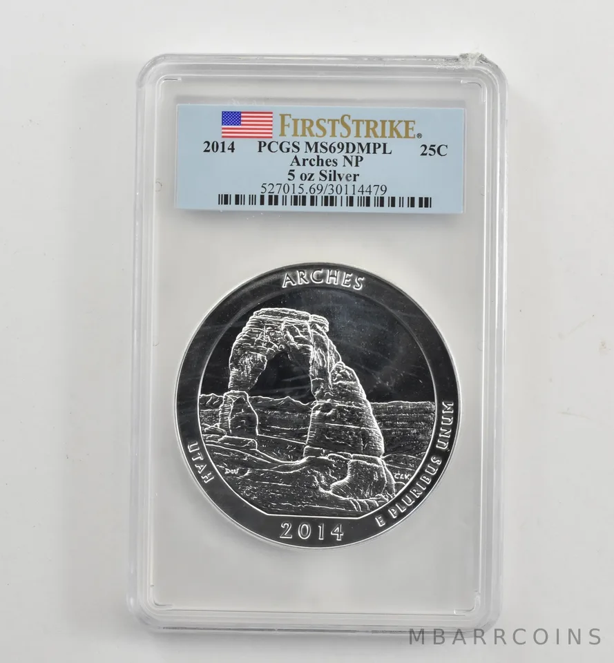 2014 5 Oz Silver Quarter America The Beautiful Arches MS69 DMPL PCGS *1722