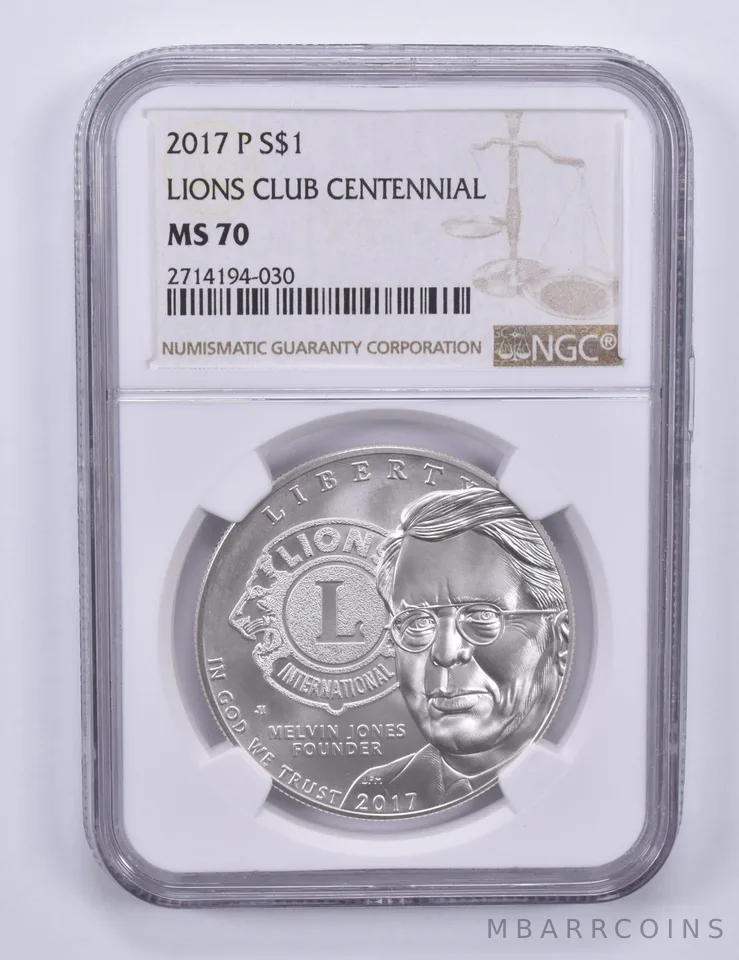 2017-P Lions Club Commemorative Silver Dollar MS70 NGC Brown Label