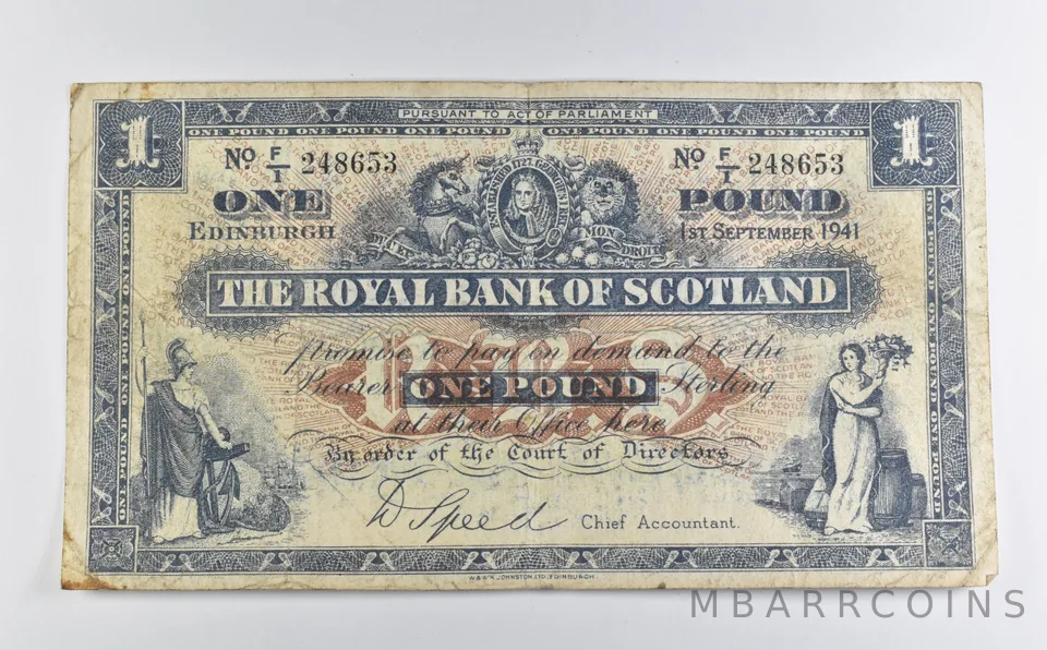 1941 Royal Bank of Scotland 1 Pound Note *9874