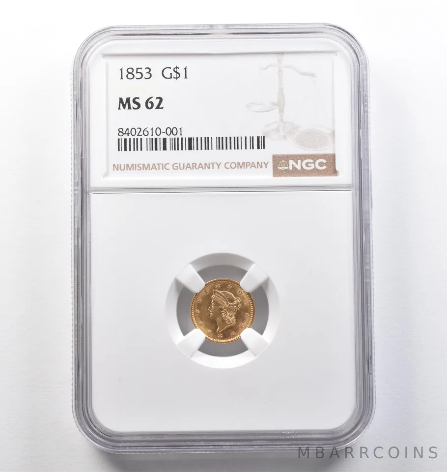 1853 $1 Gold Liberty Head Dollar MS62 NGC
