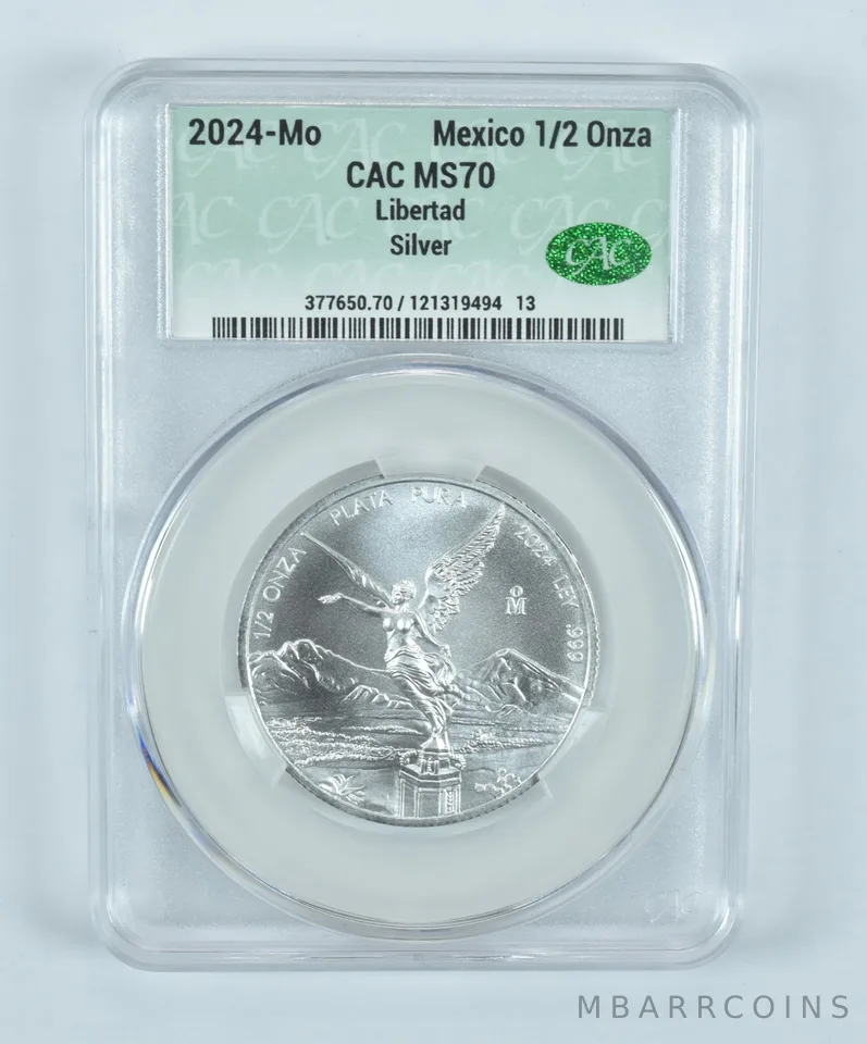 2024 Mo Mexico 1/2 Onza Silver Libertad MS70 CAC CACg