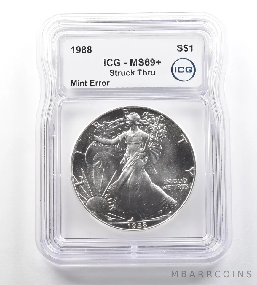 1988 American Silver Eagle Mint Error Struck Thru MS69+ ICG *7657