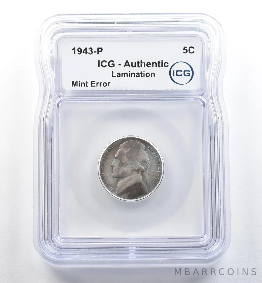 1943-P Jefferson Nickel Mint Error Lamination Authentic ICG *3572