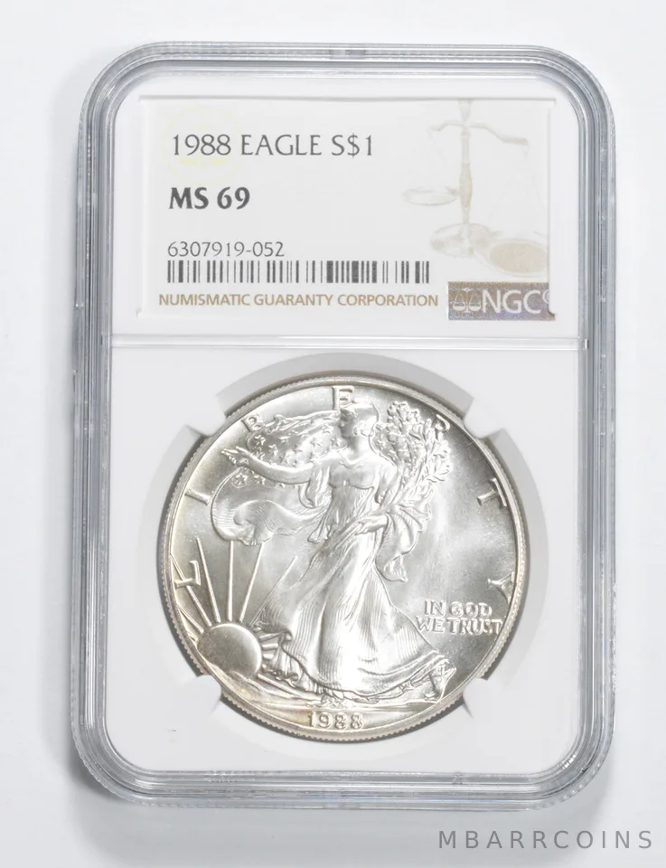 1988 American Silver Eagle MS69 NGC Brown Label