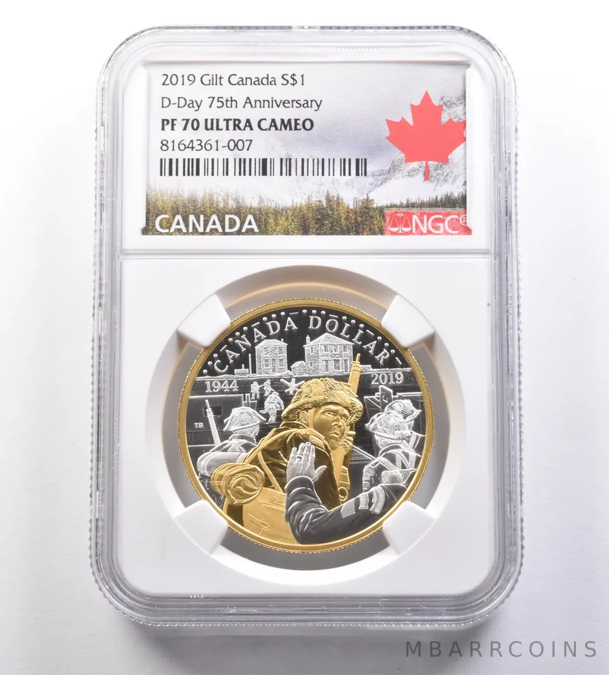 2019 Canada 1 Dollar Gilt Silver D-Day 75th Anniversary PF70 UCAM NGC *7113