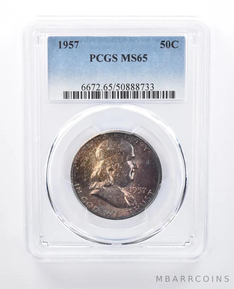 1957 Franklin Half Dollar MS65 PCGS Purple Tone *8110