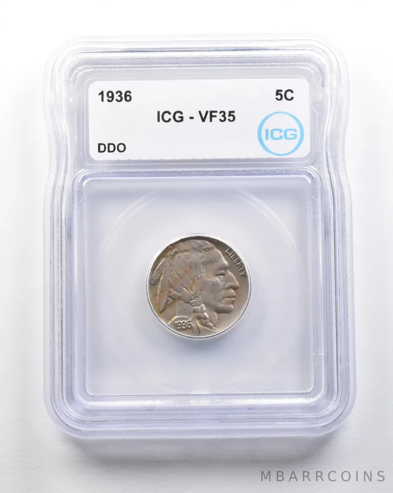 1936 Indian Head Buffalo Nickel Mint Error DDO VF35 ICG *1673