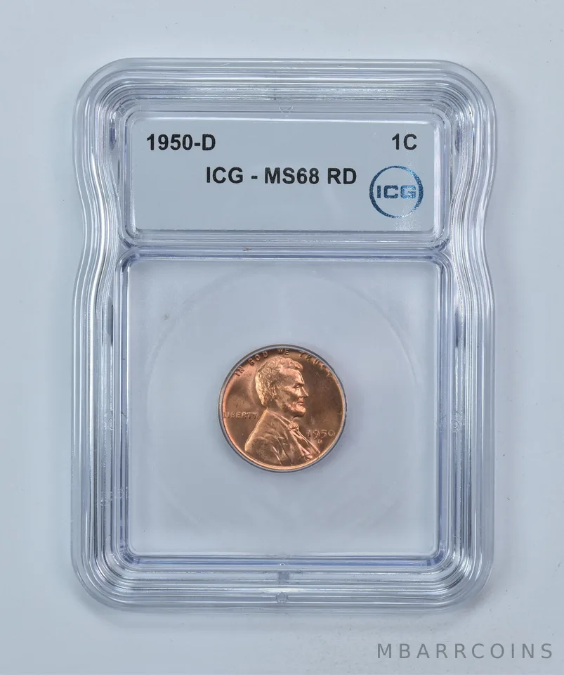 1950-D Lincoln Wheat Cent MS68 RD ICG a6683