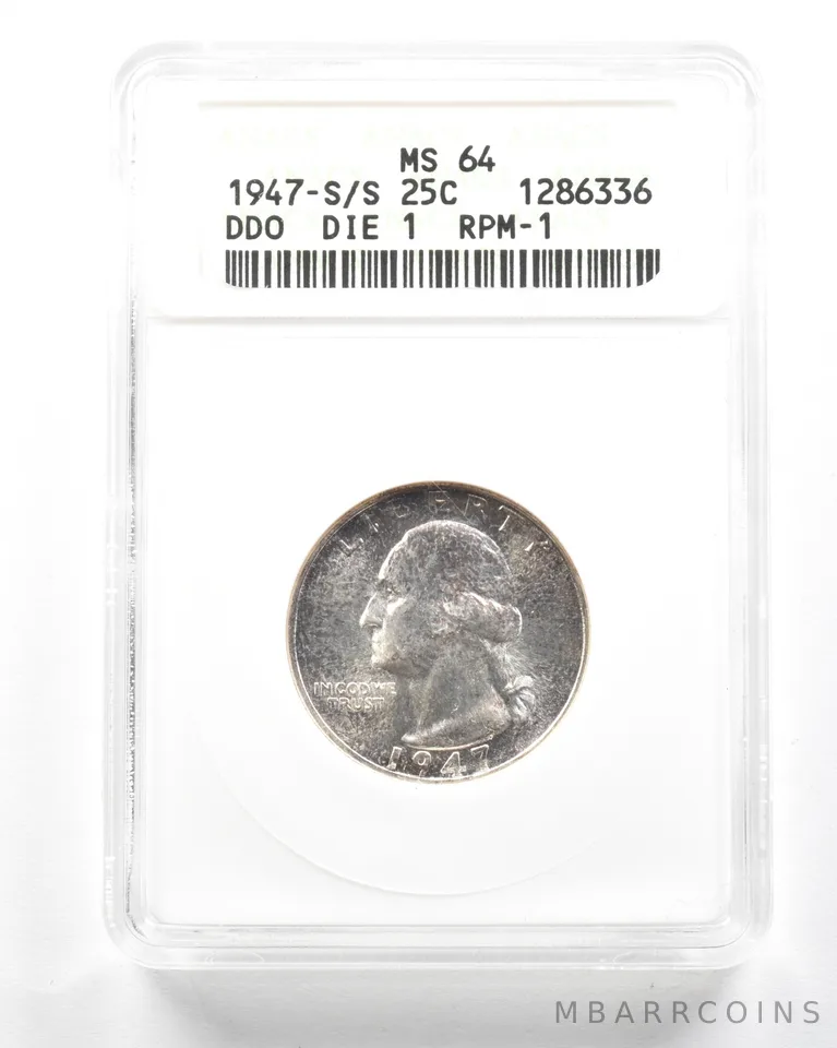 1947-S/S Washington Quarter DDO Die 1 RPM-1 MS64 ANACS *2053