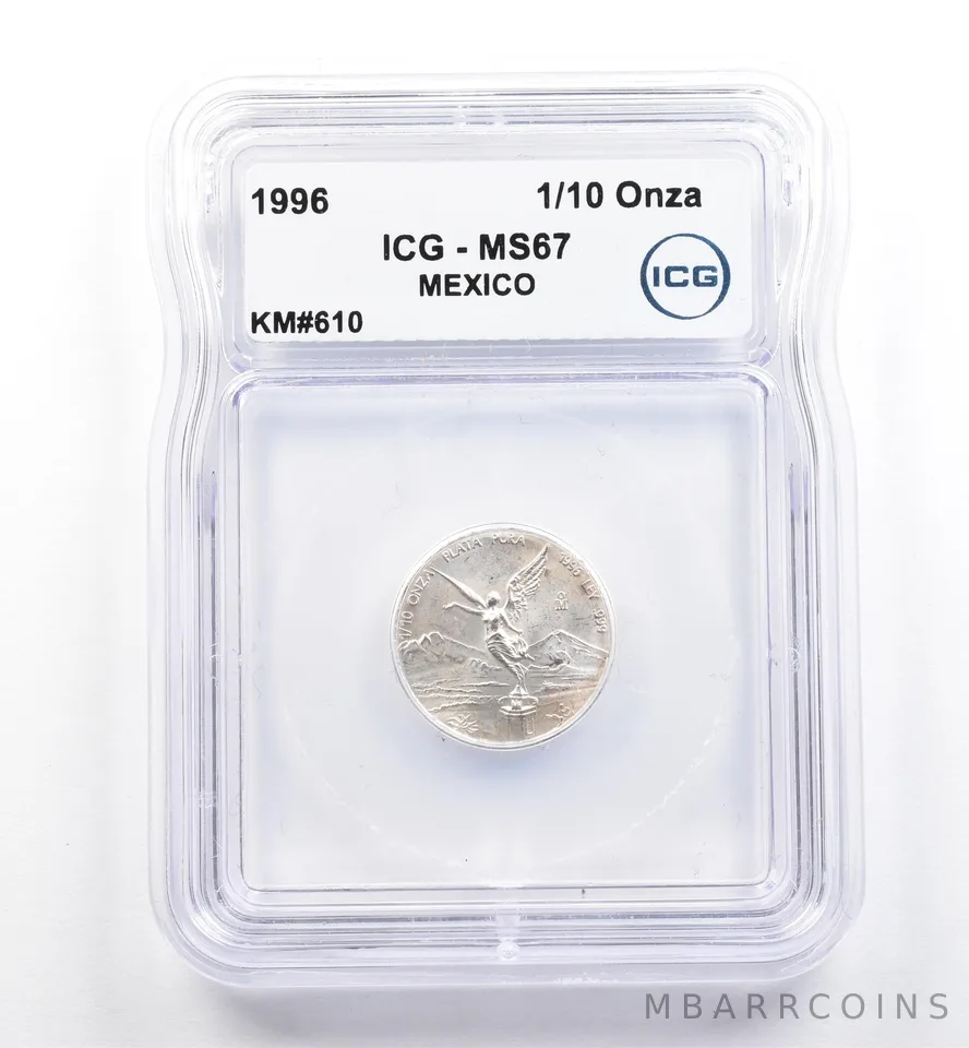 1996 Mo Mexico 1/10 Onza Silver Libertad KM#610 MS67 ICG *0127